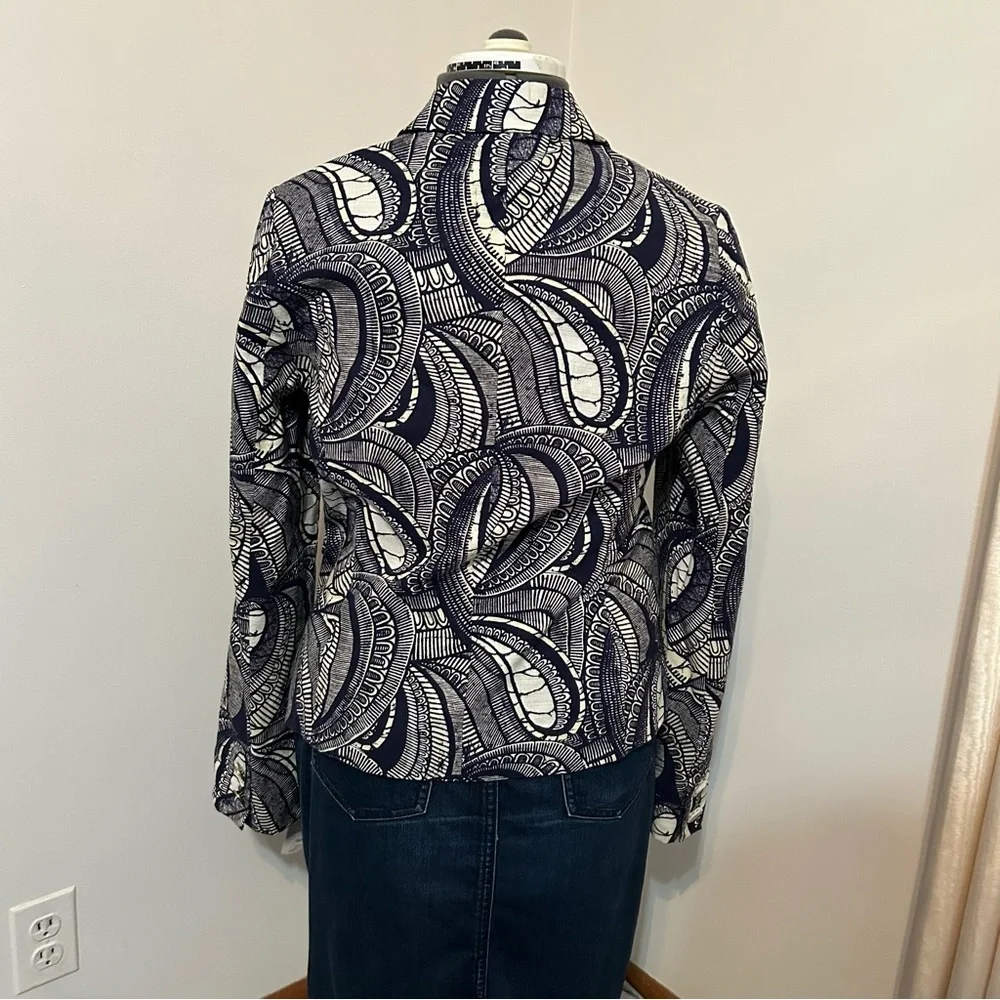 NWT Tory Burch navy and white print blazer size 12